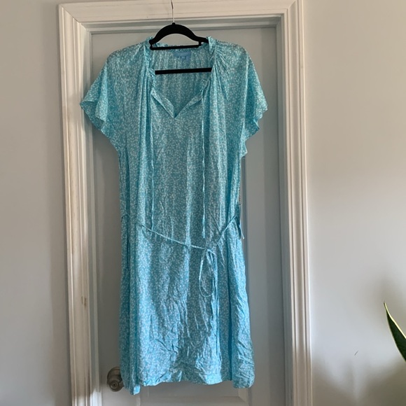 DRAPER JAMES RSVP Keyhole Pleat Neck Dress‎ Turquoise Blue White XXL  NWT - Picture 7 of 12